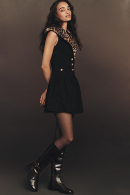 Maeve Faux Fur Collar Mini Dress In Black