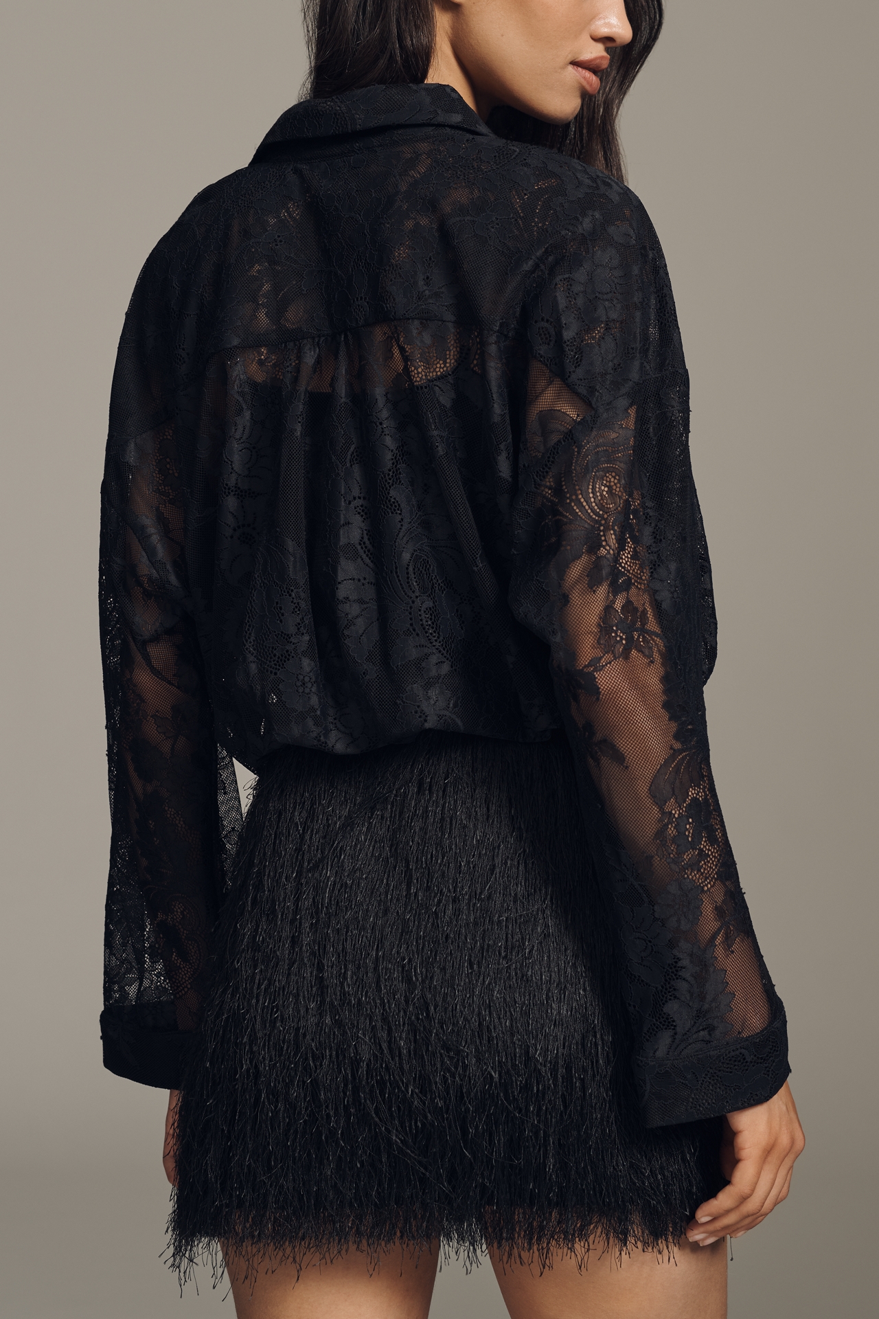 Maeve Fringe Twofer Mini Shirt Dress