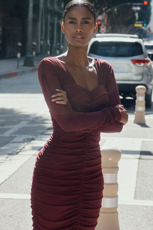 By Anthropologie Long-Sleeve Ruched Slim Midi Dress #2