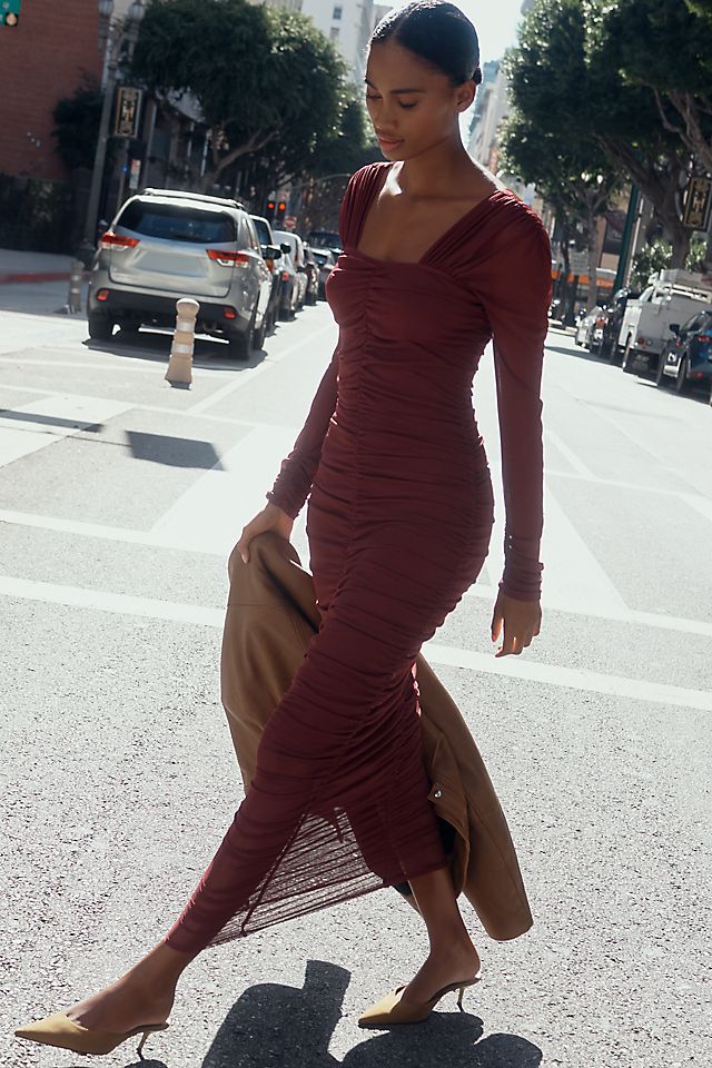 long sleeve ruched midi dress Powder Blue Square Neck Elevate your evening wardrobe with this stunning black lace floral dress Floral Mesh Crew Neck Long