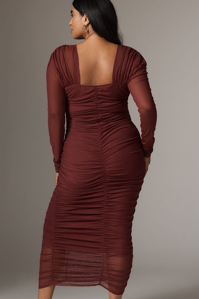 By Anthropologie Long-Sleeve Ruched Slim Midi Dress #4