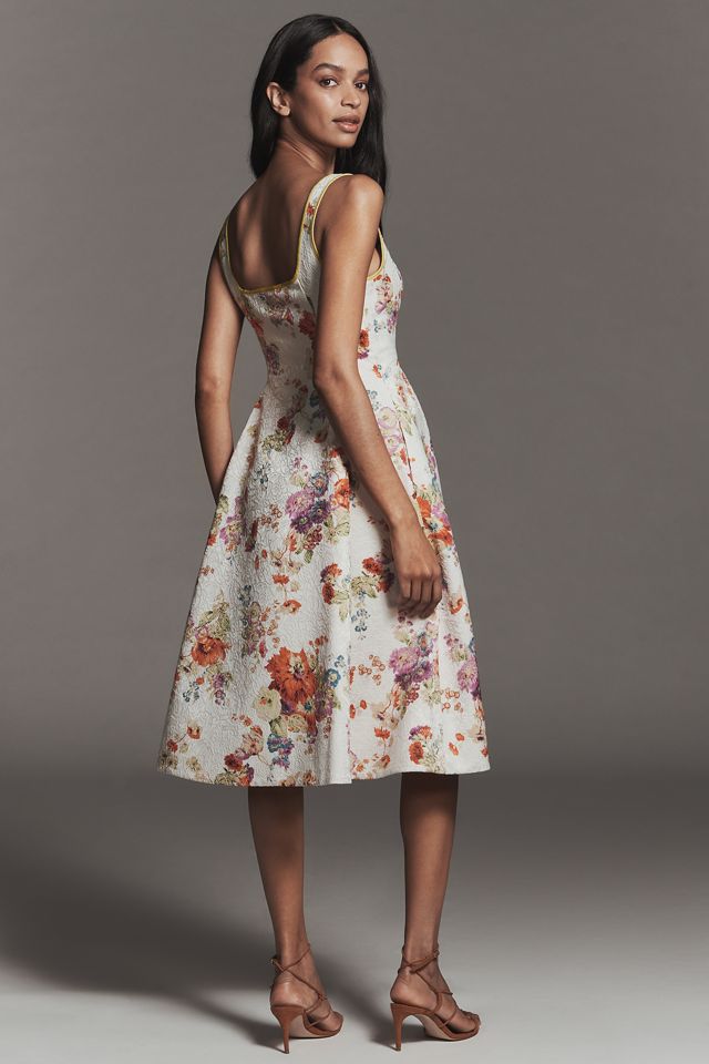 Maeve Square-Neck Piped Jacquard Midi Dress #2