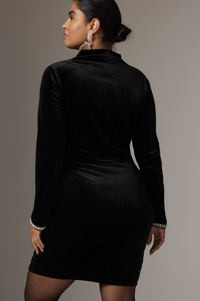 The Maya Ruched Cowl-Neck Shine Cuff Mesh Mini Dress #4