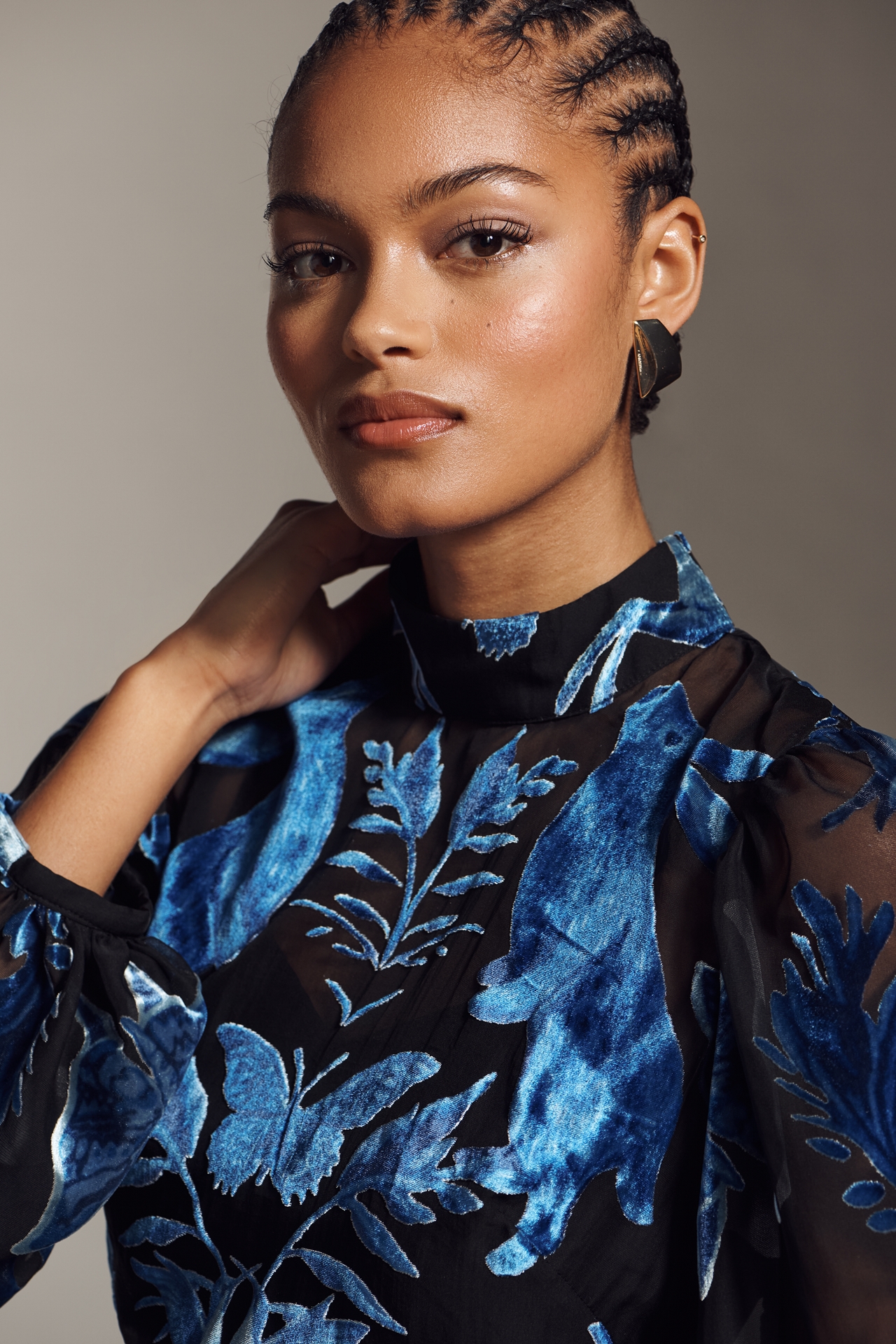 By Anthropologie Velvet Burnout High-Neck Long-Sleeve Mini Dress