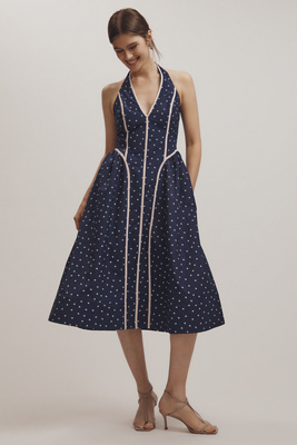 Maeve V-Neck Waisted Halter Midi Dress | Anthropologie