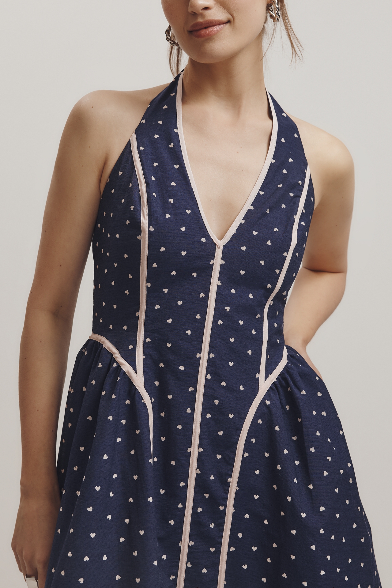 Maeve V-Neck Waisted Halter Midi Dress