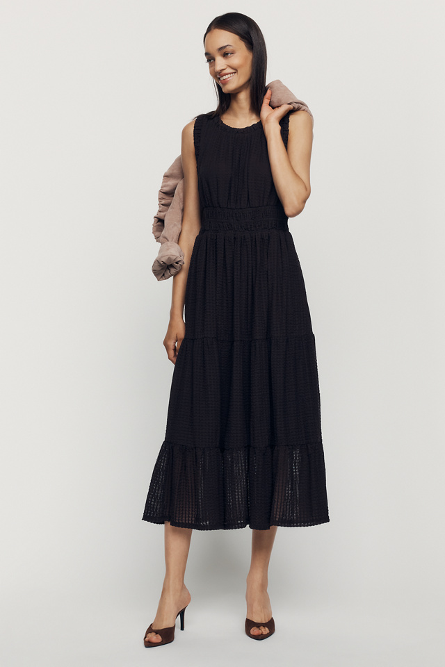 By Anthropologie Sleeveless Smocked Waist A-Line Midi Dress