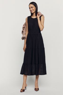 By Anthropologie Sleeveless Smocked Waist A-Line Midi Dress