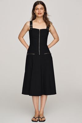 Maeve Hardware A-Line Zip-Front Midi Dress