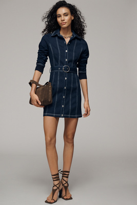 Pilcro Denim Long-Sleeve Mini Shirt Dress | Anthropologie