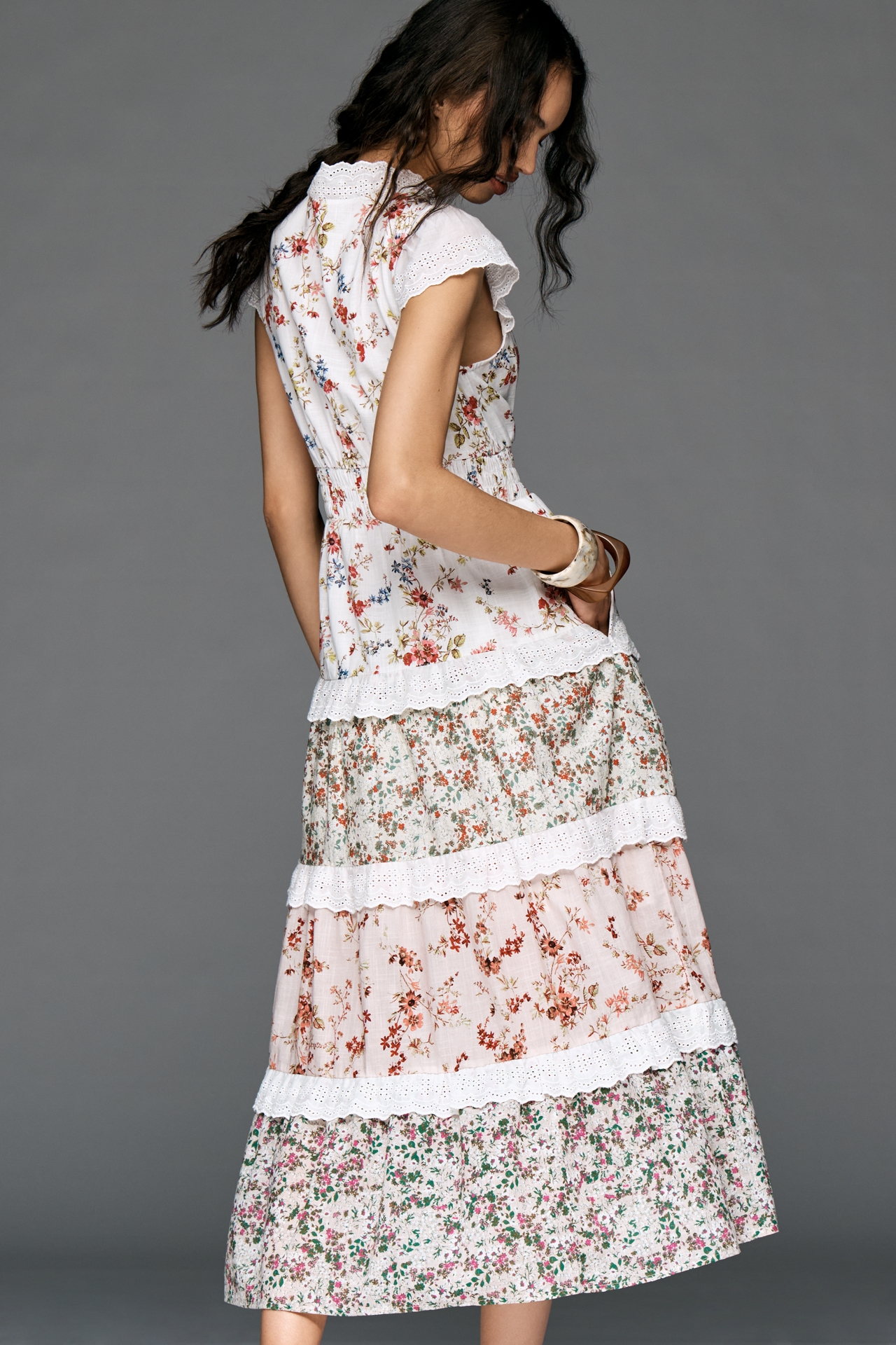 The Peregrine Tiered Deco Midi Dress