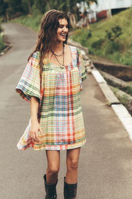 Pilcro Denim Square-Neck Mini Swing Dress