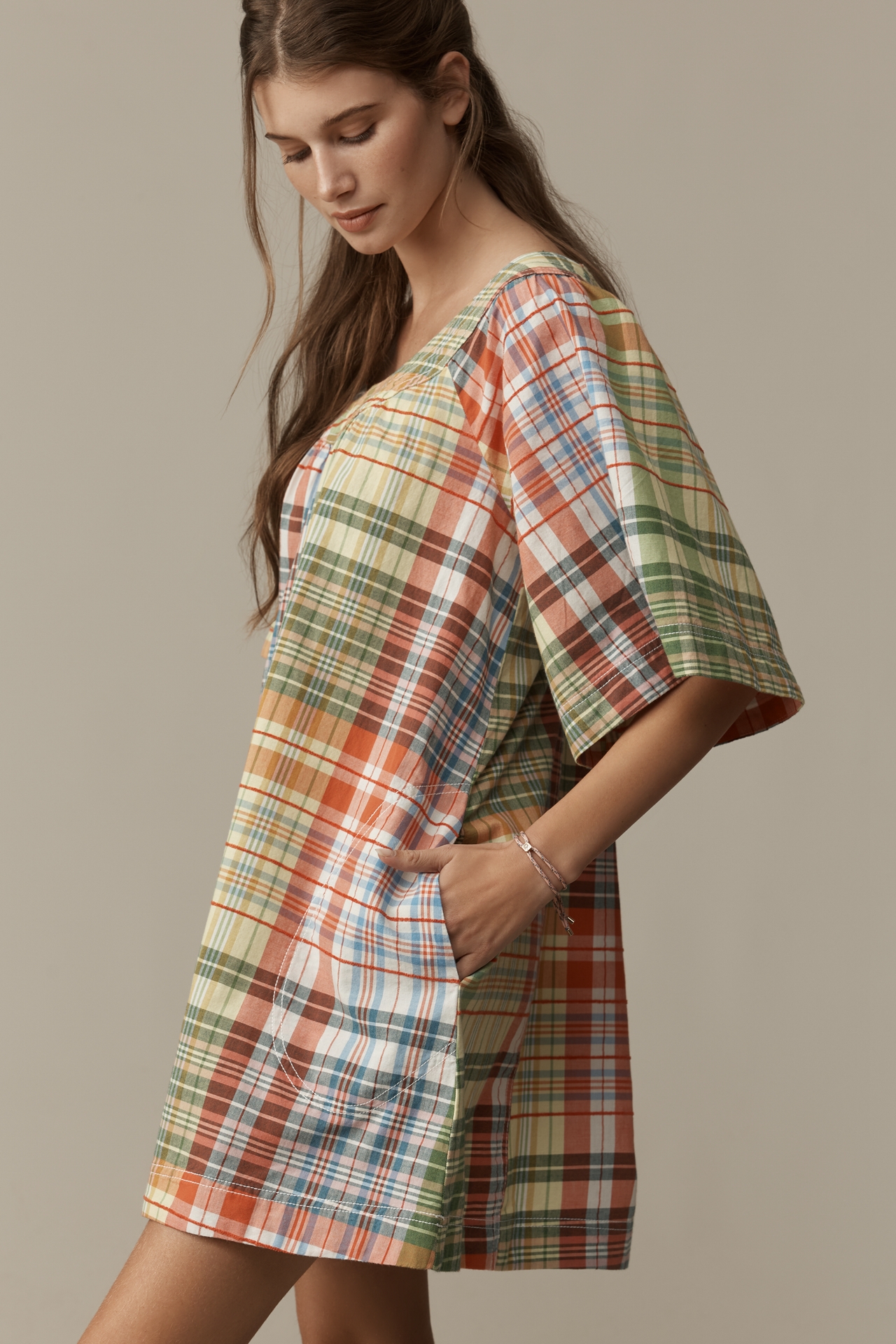 Pilcro Denim Square-Neck Mini Swing Dress