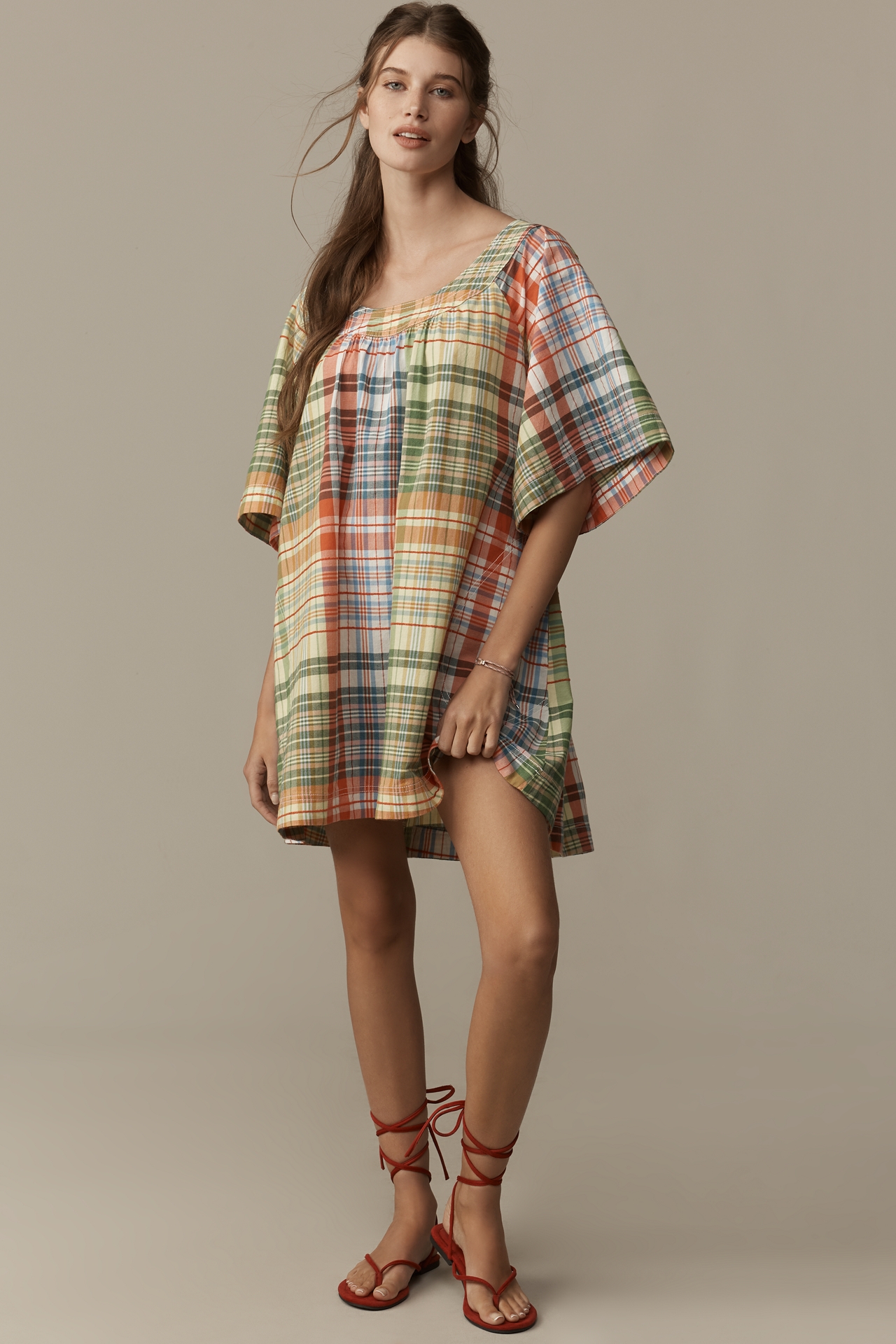 Pilcro Denim Square-Neck Mini Swing Dress