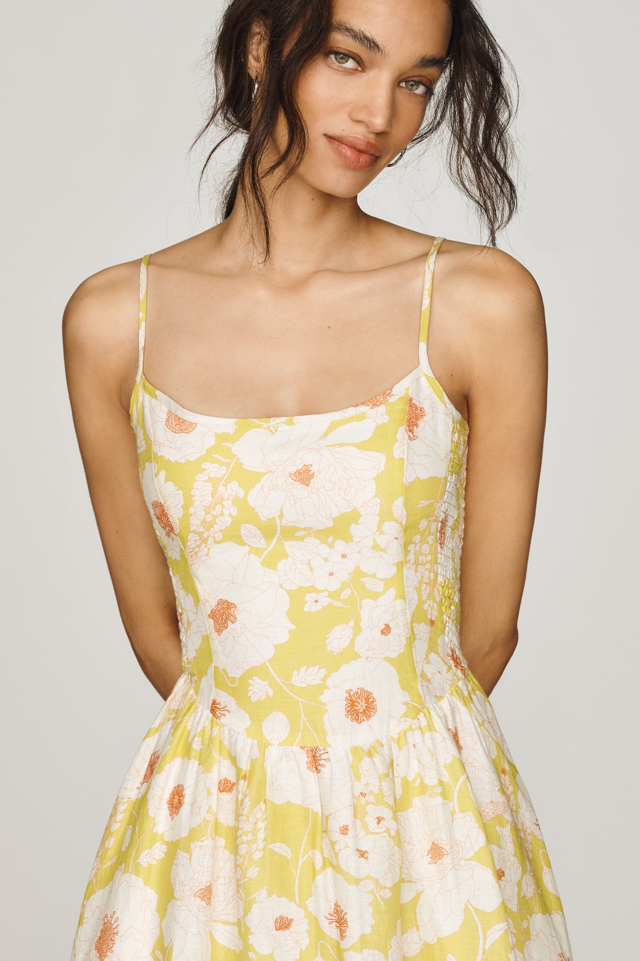 100% European Linen Drop Waist Midi Dress