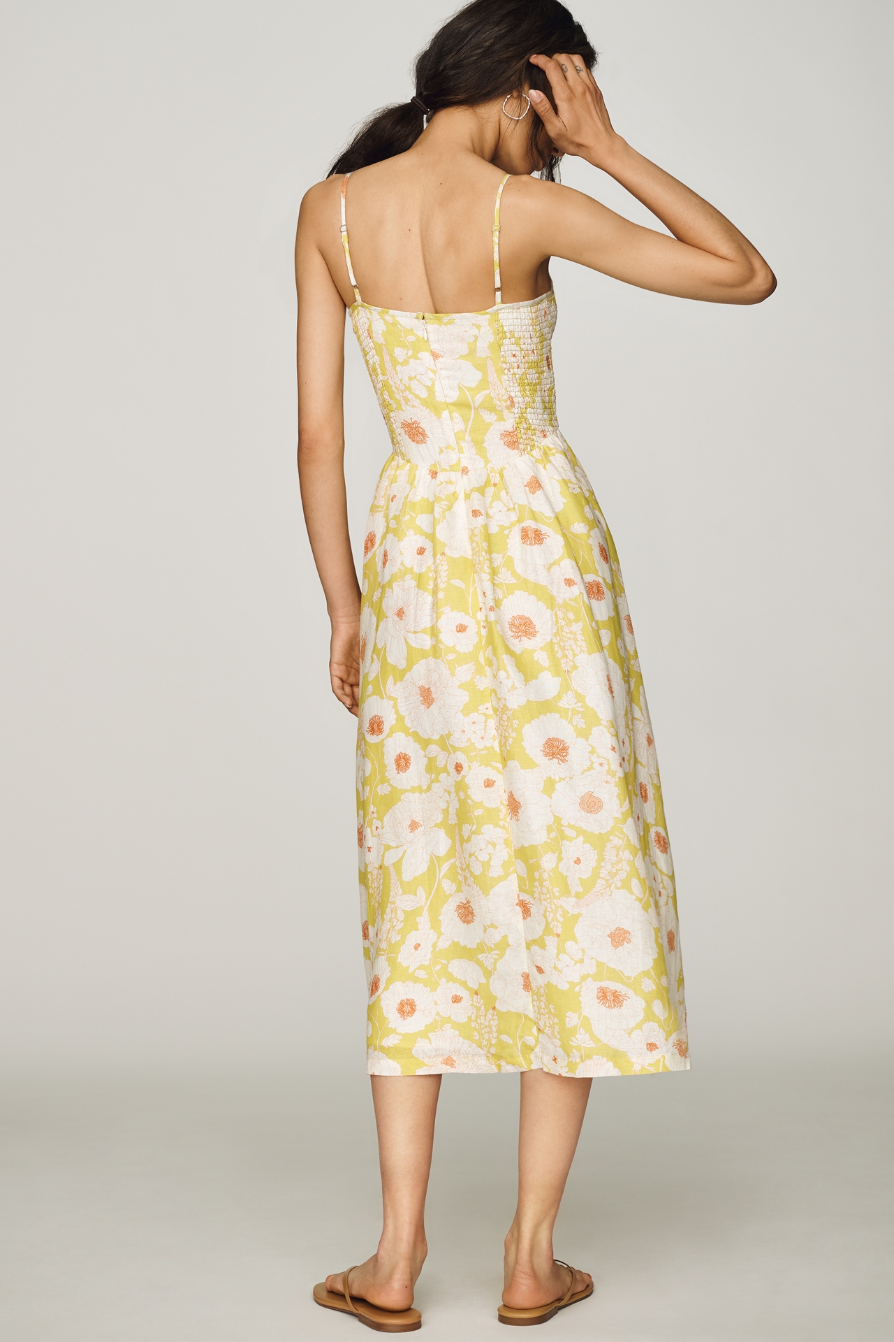 100% European Linen Drop Waist Midi Dress