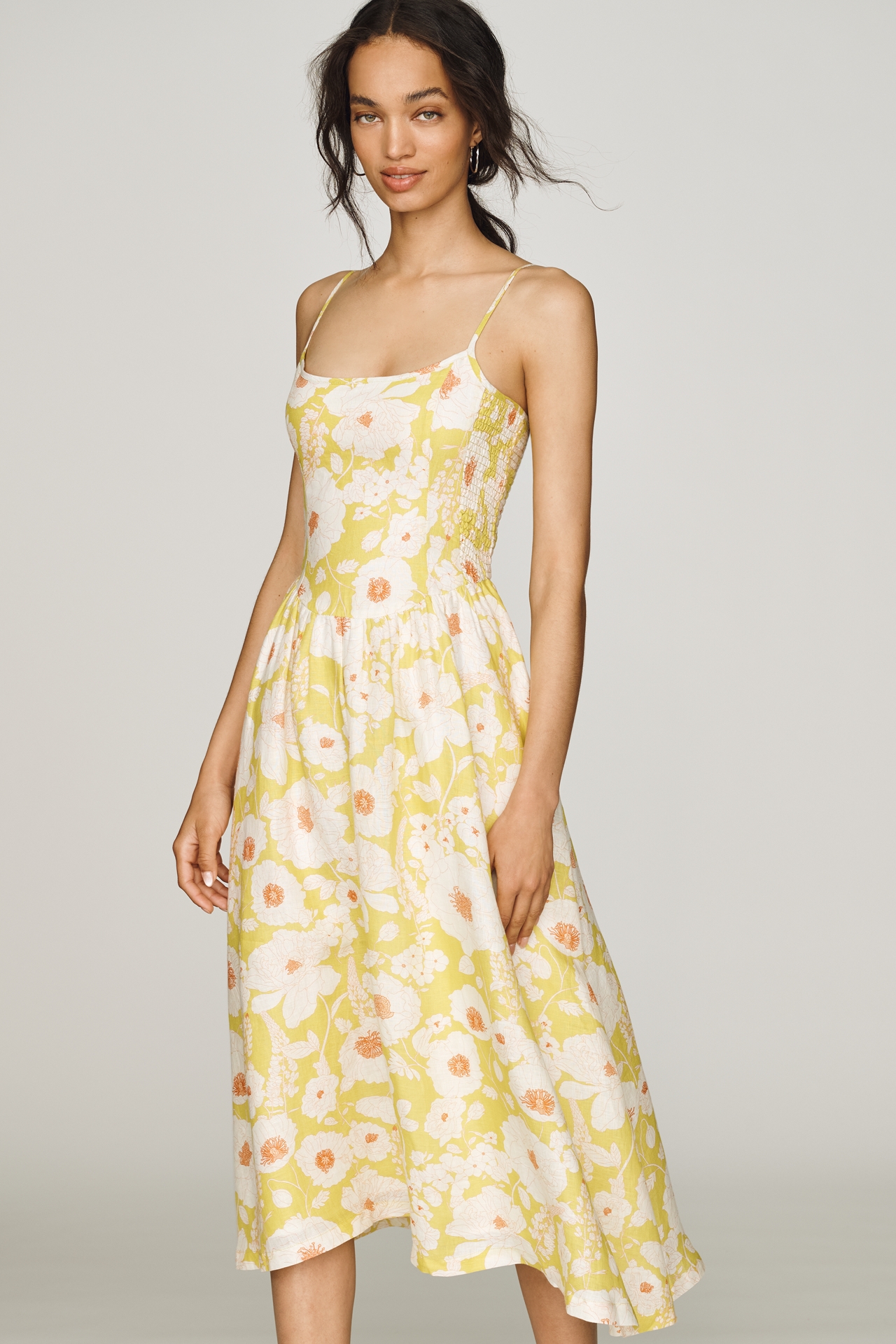 100% European Linen Drop Waist Midi Dress