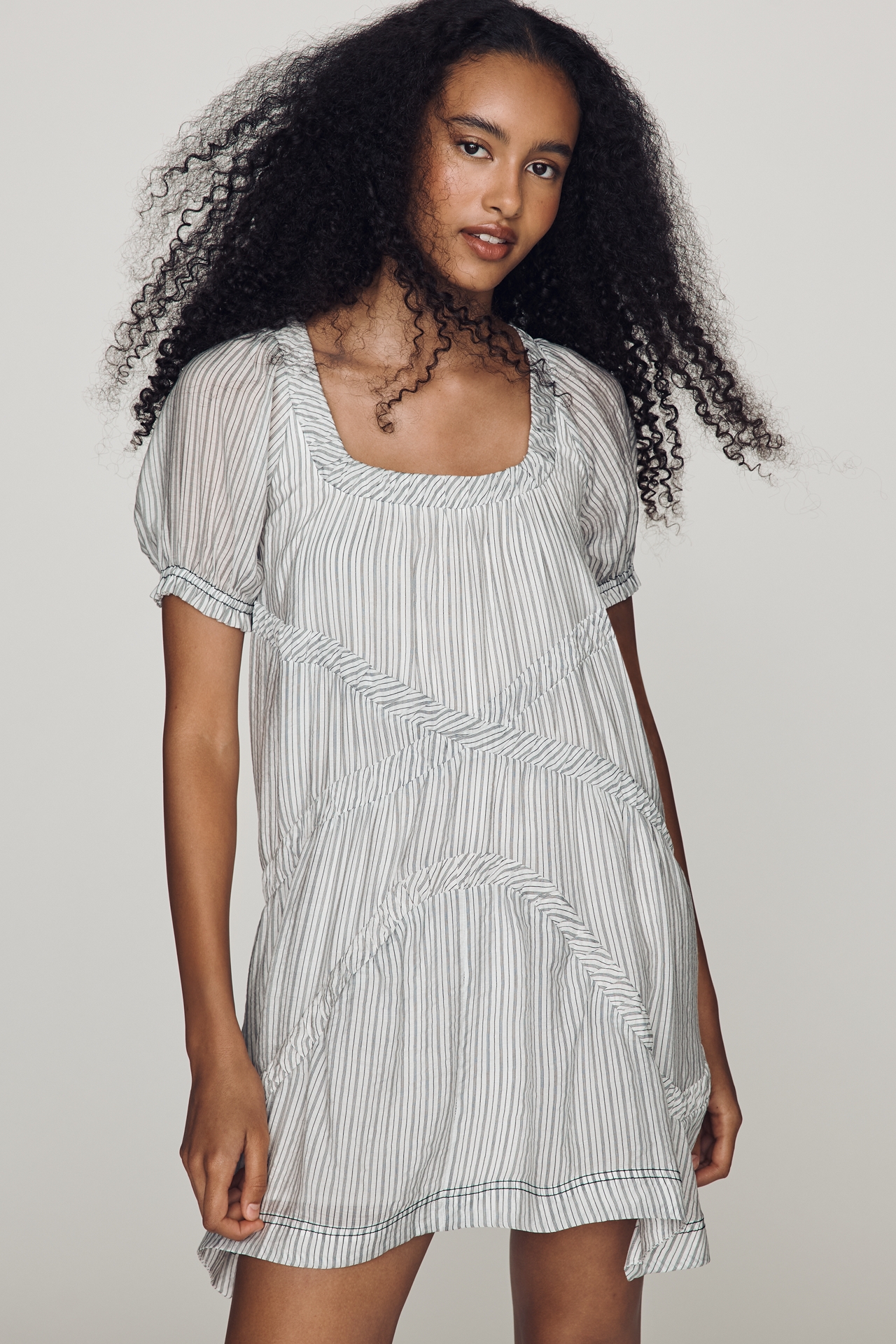 Pilcro Textured Puff-Sleeve Mini Dress