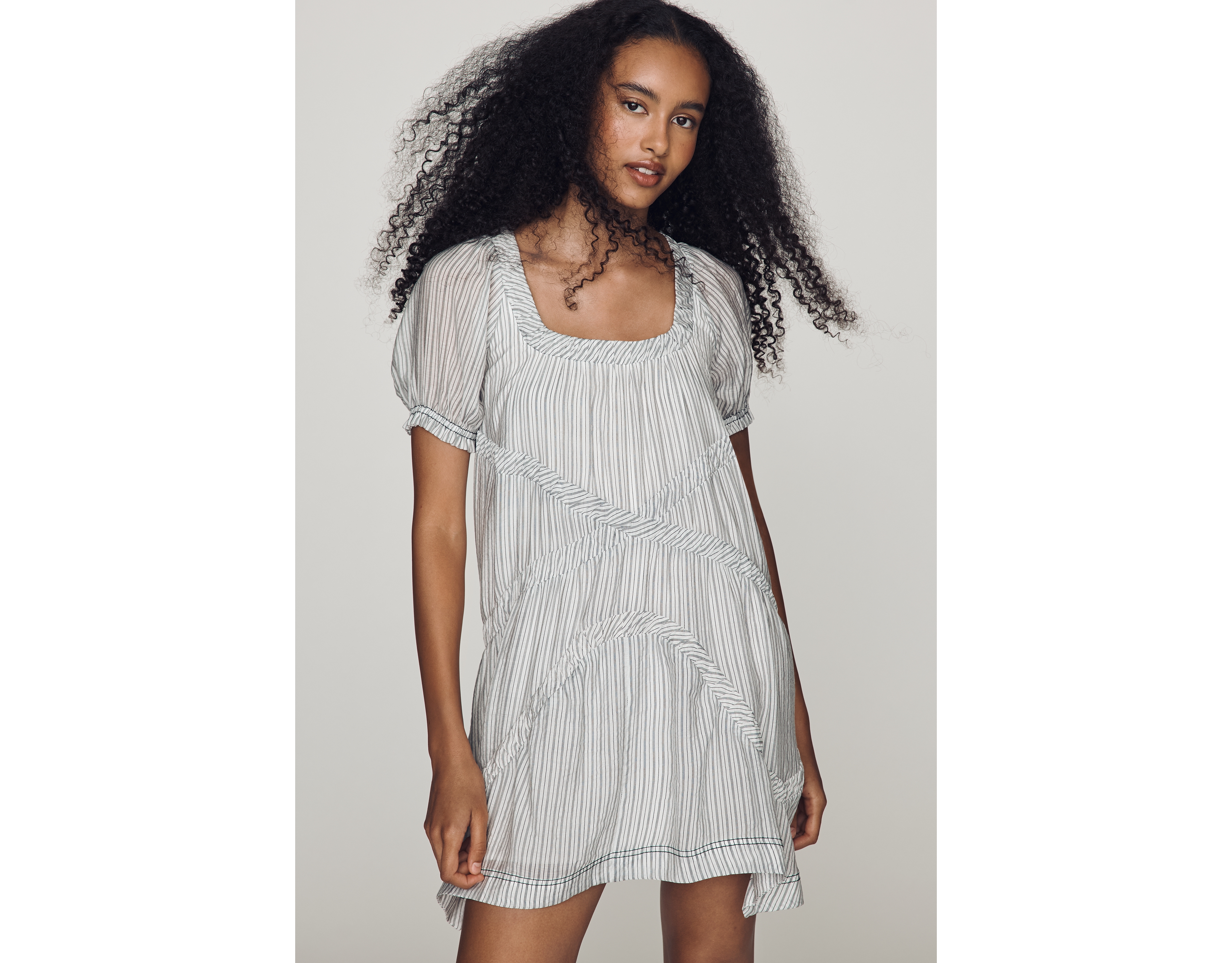 Pilcro Textured Puff-Sleeve Mini Dress