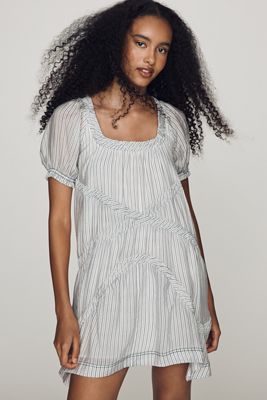 Pilcro Textured Puff-Sleeve Mini Dress