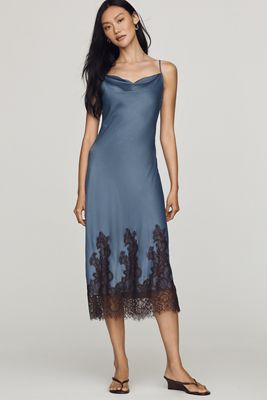 Maeve Cowl-Neck Lace Trim Sleeveless Midi Dress