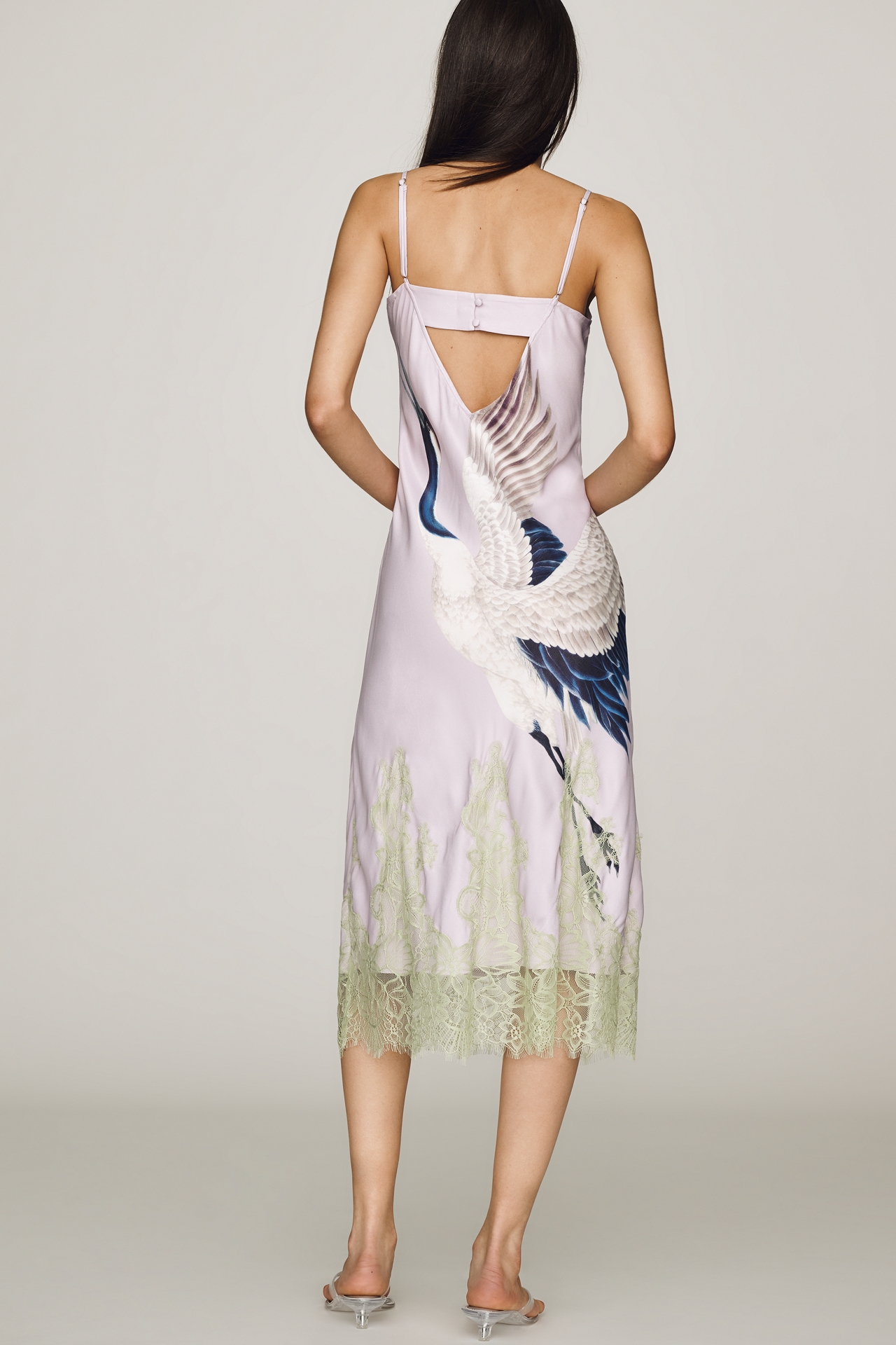 Maeve Cowl-Neck Lace Trim Sleeveless Midi Dress