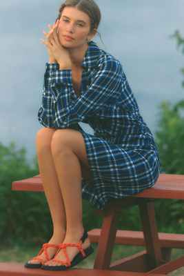 Pilcro Ruched Mini Shirtdress In Blue