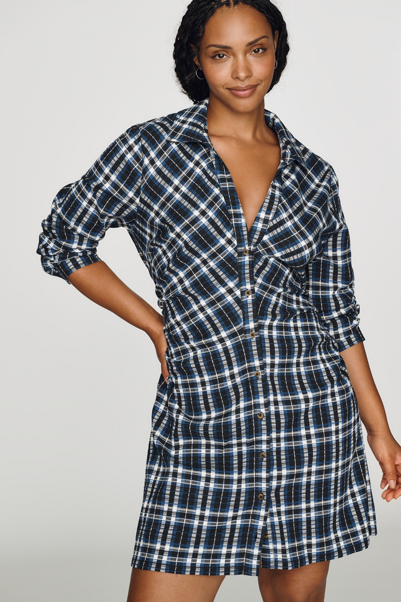 Pilcro Greer Ruched Mini Shirt Dress