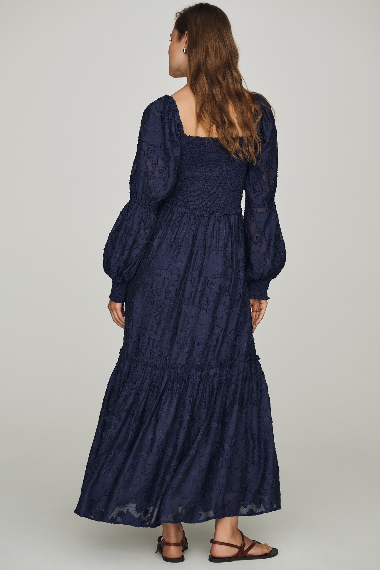 By Anthropologie Tiered Puff Sleeve Midi Dress