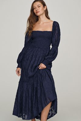 By Anthropologie Tiered Puff Sleeve Midi Dress