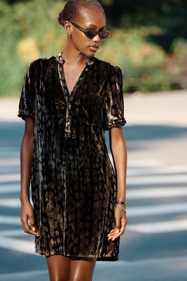 Pilcro Aly Velvet Puff-Sleeve Mini Dress