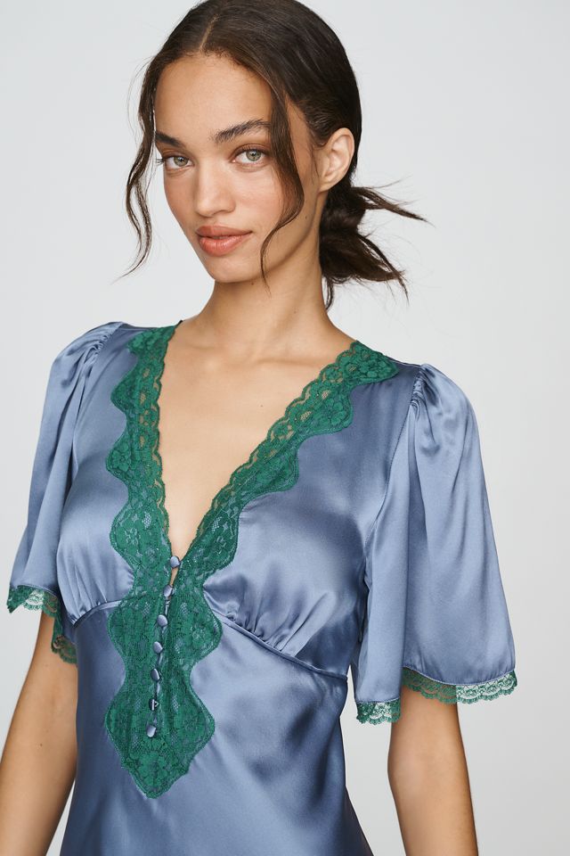 By Anthropologie 100% Silk Satin Lace-Trim Maxi Dress #1