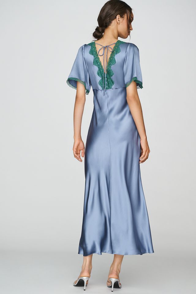 By Anthropologie 100% Silk Satin Lace-Trim Maxi Dress #2