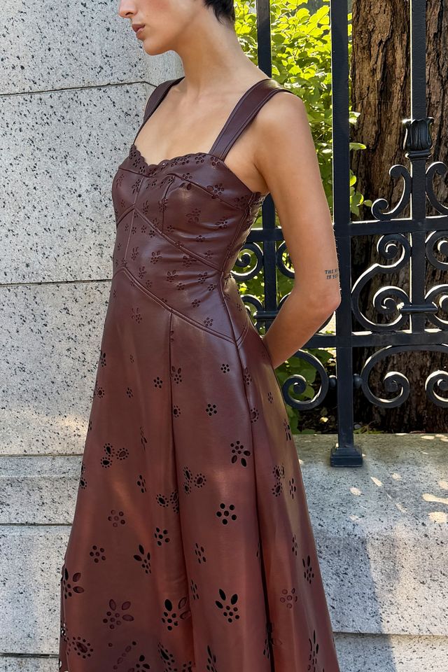 Maeve Jocelyn Faux Leather Cutwork Midi Dress #1