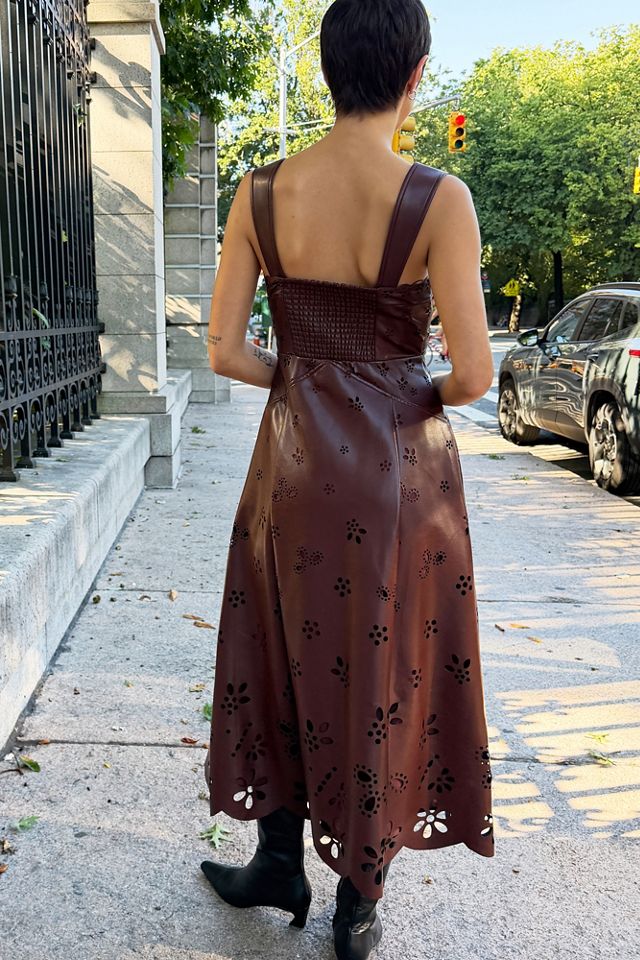 Maeve Jocelyn Faux Leather Cutwork Midi Dress #3