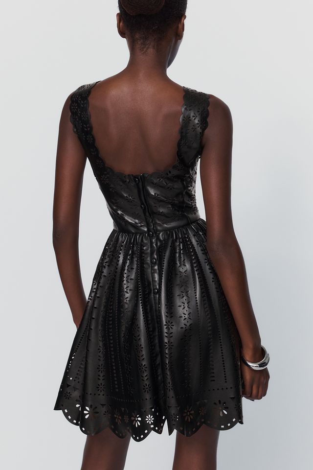 Maeve Faux Leather Cutwork Mini Dress #1