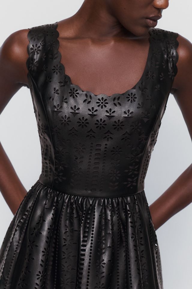 Maeve Faux Leather Cutwork Mini Dress #3