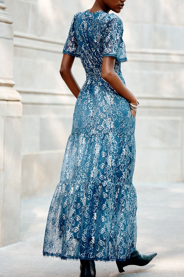 By Anthropologie Somerset Metallic Lace Maxi Dress #1