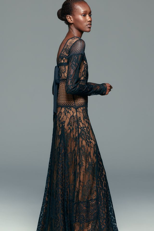 By Anthropologie Long-Sleeve Mixed Lace Maxi Dress #1