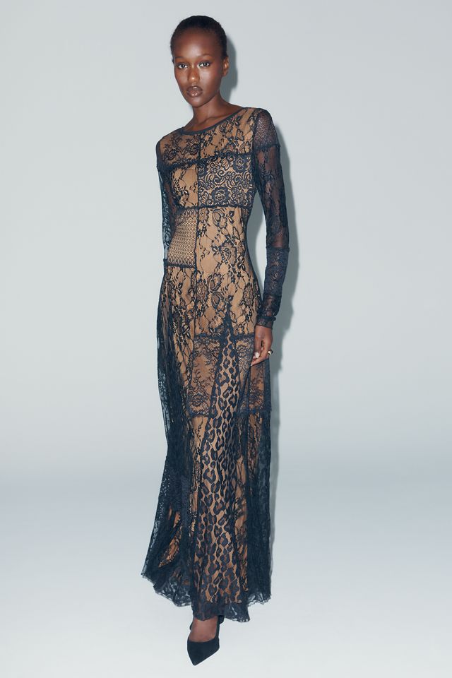 By Anthropologie Long-Sleeve Mixed Lace Maxi Dress #3