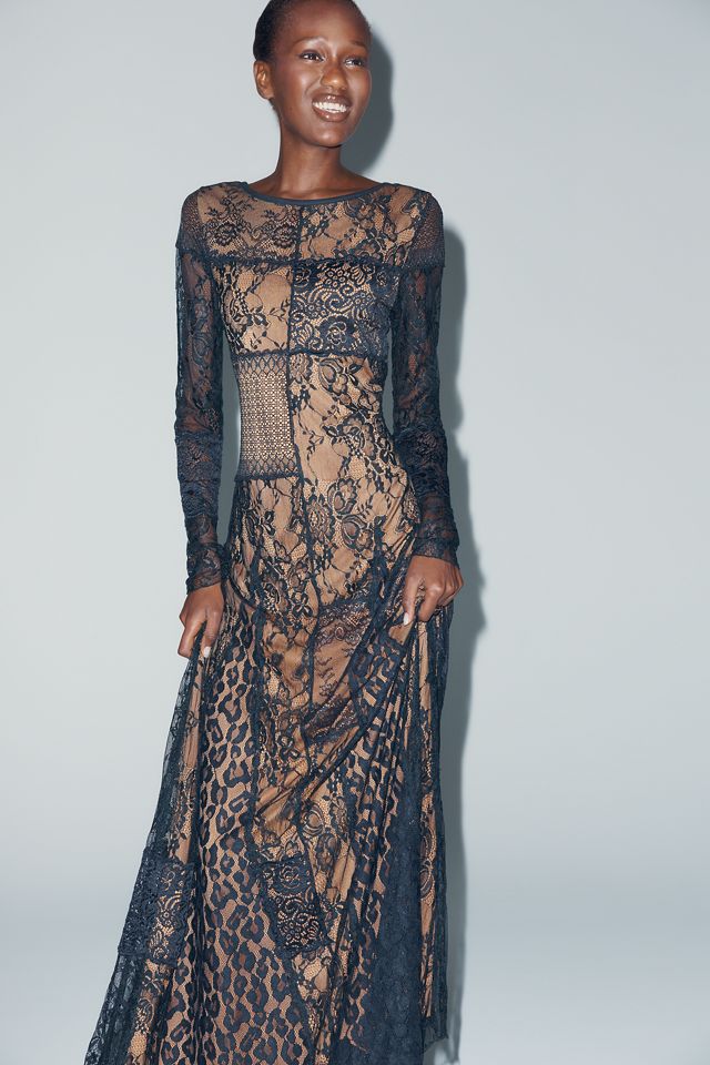 By Anthropologie Long-Sleeve Mixed Lace Maxi Dress #4