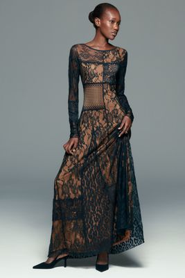 Vestido Maxi de Encaje Mixto de Manga Larga By Anthropologie