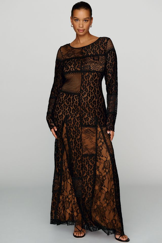 By Anthropologie Long-Sleeve Mixed Lace Maxi Dress #6