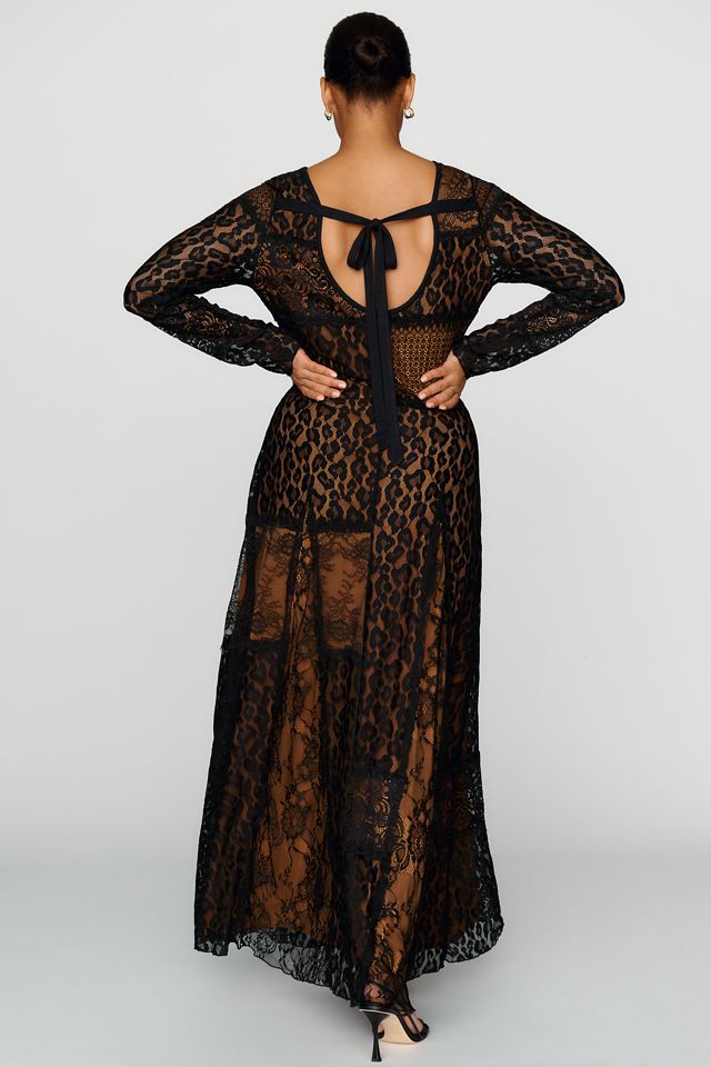 By Anthropologie Long-Sleeve Mixed Lace Maxi Dress #8