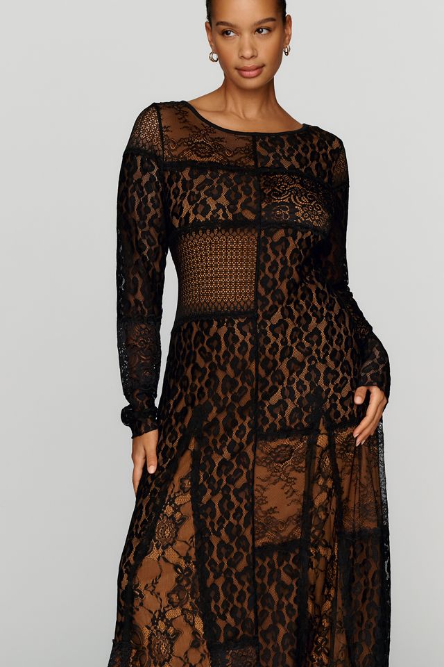 By Anthropologie Long-Sleeve Mixed Lace Maxi Dress #5