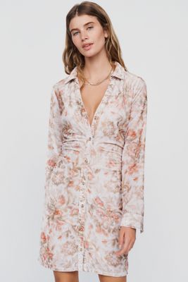 Pilcro Greer Floral Velvet Ruched Shirtdress
