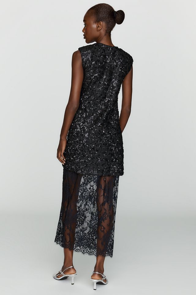 Robe midi Maeve à sequins avec panneau de dentelle transparente #3