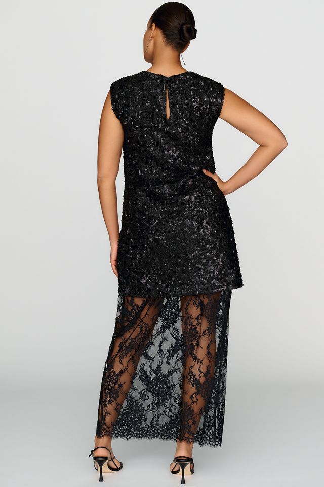 Robe midi Maeve à sequins avec panneau de dentelle transparente #7