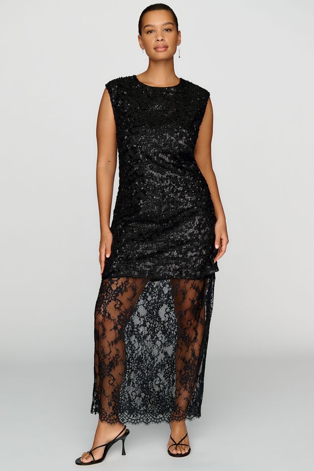 Robe midi Maeve à sequins avec panneau de dentelle transparente #4