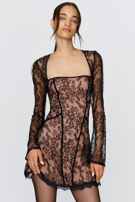By Anthropologie Square Neck Lace Mini Dress by Anthropologie